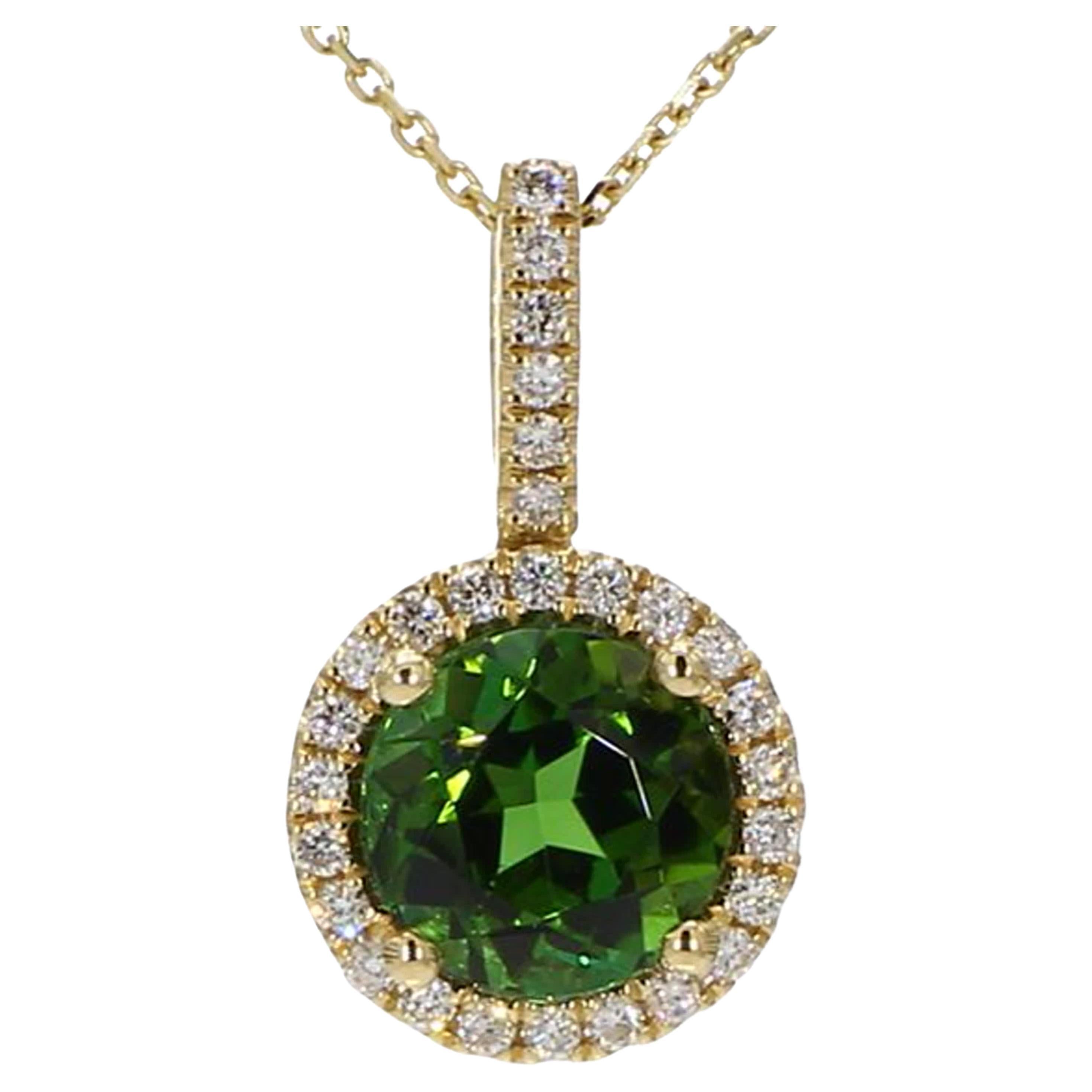 Natural Green Oval Tourmaline and White Diamond 2.15 Carat TW Gold Pendant For Sale