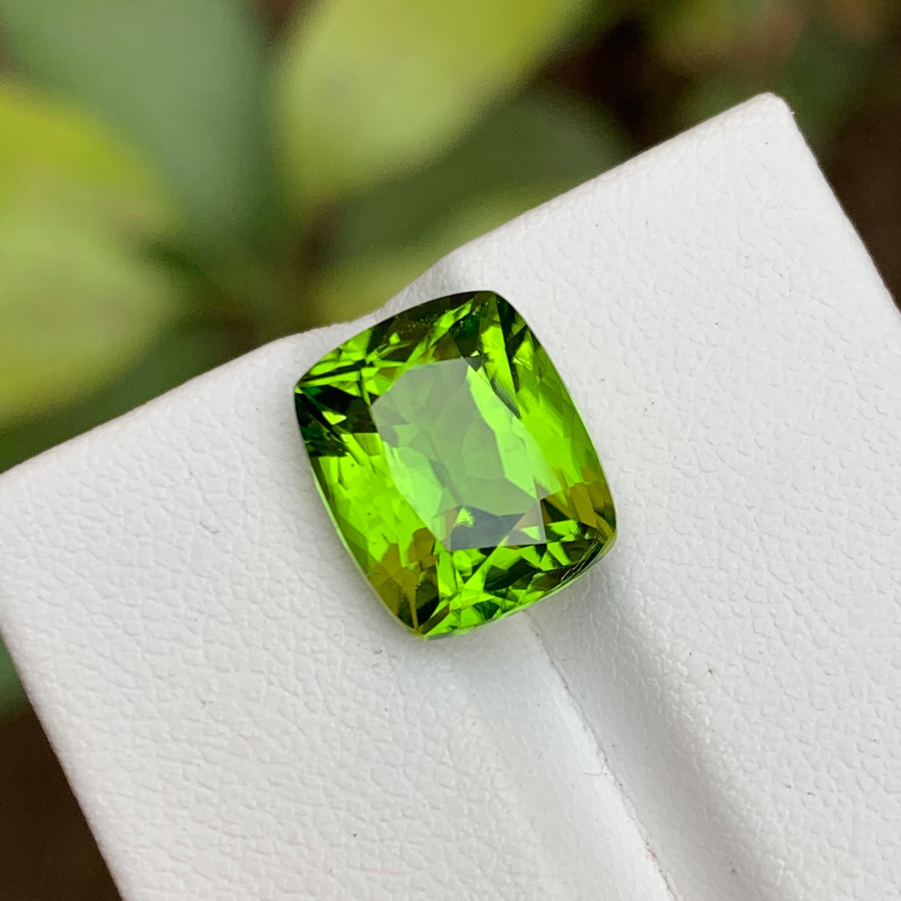 Gemstone Type: Peridot
Weight: 7.00 Carats
Dimensions: 12.04 x 10.00 x 6.98
Color: Green
Clarity: 99% Eye Clean
Treatment: Untreated
Origin: Pakistan
Certificate: On demand 

Discover the elegance of our Fancy Cushion Cut Rare Natural Green Peridot,