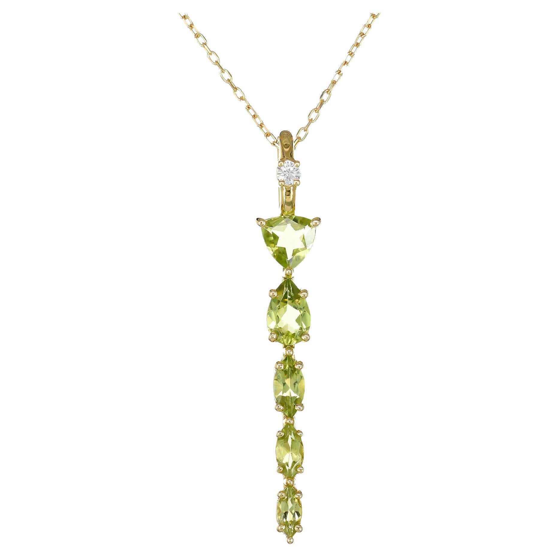 Piedra natural de peridoto verde de 1,46 quilates engastada en colgante amarillo de 14 quilates con diamantes