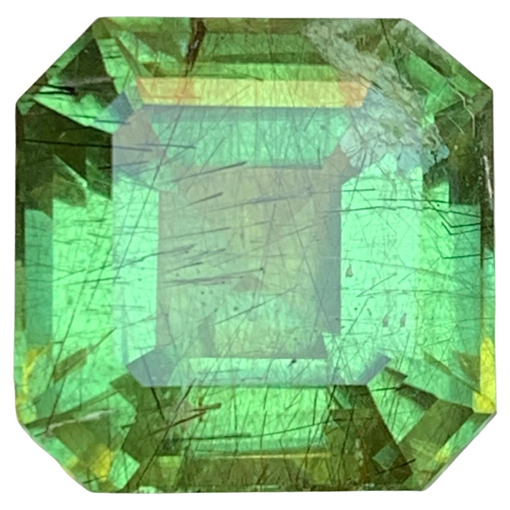 Natural Green Peridot with Ludwigite Inclusions 14.60 Ct Emerald Cut Loose Gem