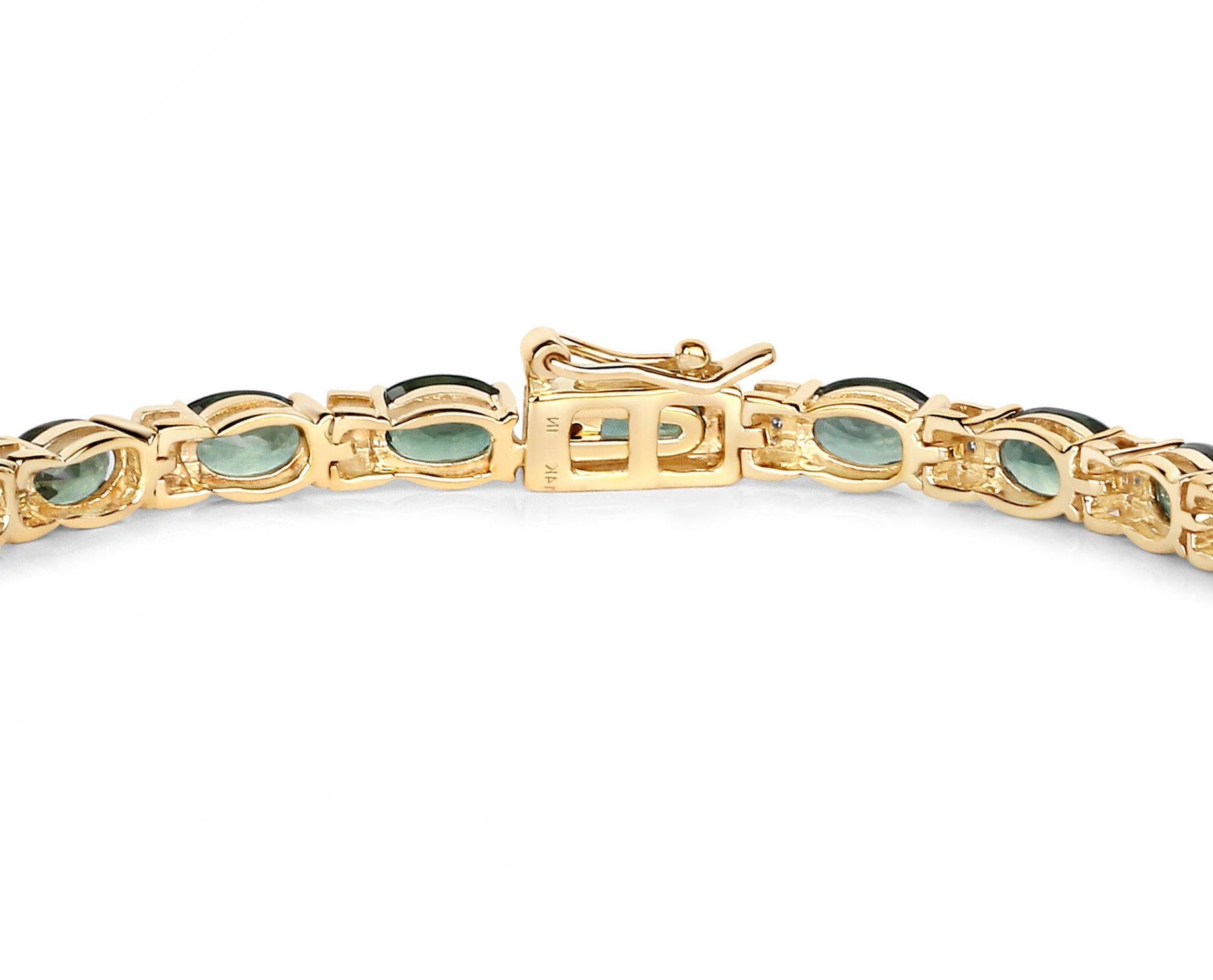 Women's or Men's Natural Green Sapphire and Diamond Tennis Bracelet 13 Carats 14k Yellow Gold