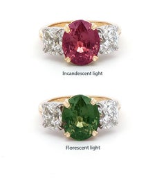 Natural Green to Pink 4.55 Alexandrite No Heat Ceylon Three Stone Ring