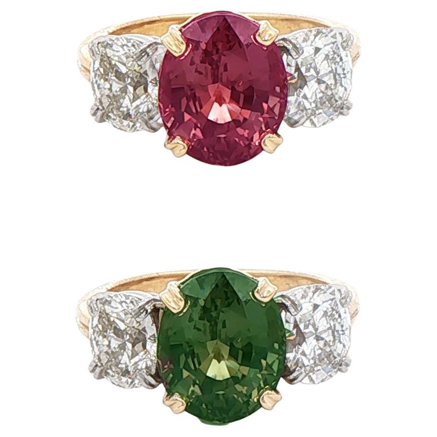 Anello con tre pietre di Ceylon da verde a rosa 4,55 alessandrite naturale e senza calore in vendita