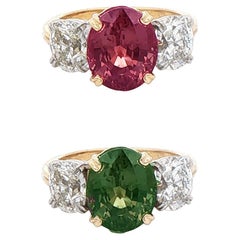 Natural Green to Pink 4.55 Alexandrite No Heat Ceylon Three Stone Ring