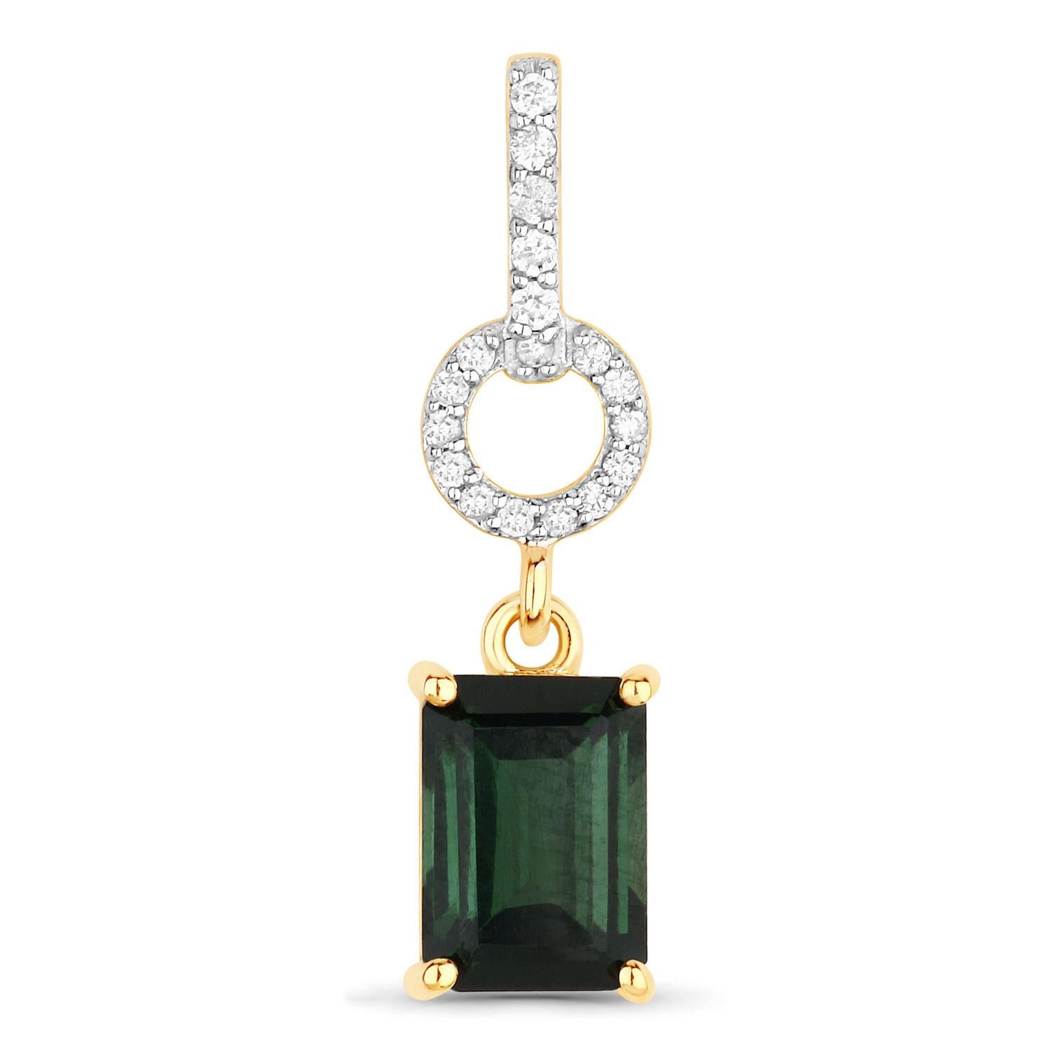 Natural Green Tourmaline and Diamond Dangle Earrings 2.30 Carats 14k Yellow Gold In Excellent Condition In Laguna Niguel, CA