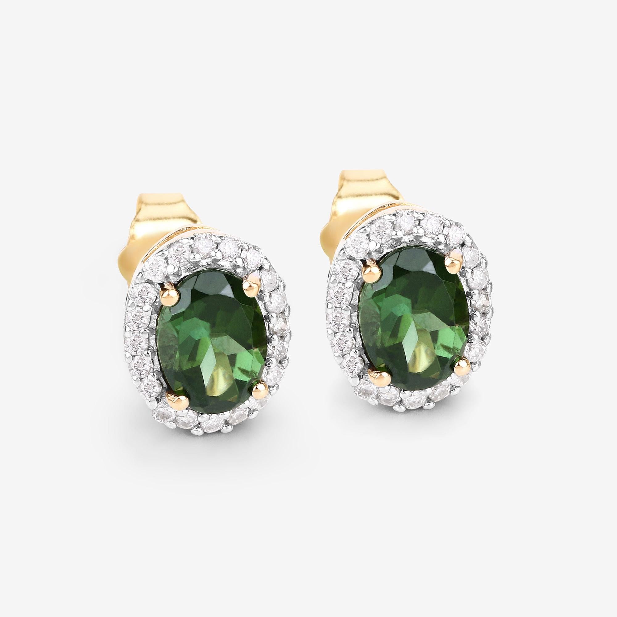 Contemporaneo Orecchini a cerchio con tormalina verde naturale e diamanti 2 carati in oro giallo 14k in vendita