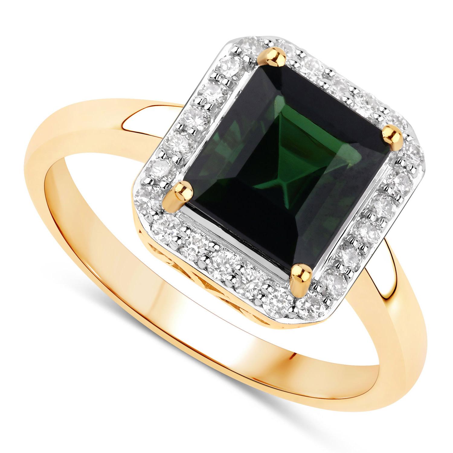 It comes with the appraisal by GIA GG/AJP
Green Tourmaline = 2.80 Carat ( 8 x 7 mm )
Cut: Emerald
Diamonds = 0.20 Carats
Diamonds Quantity: 24
Metal: 14K Yellow Gold
Ring Size: 7* US
*It can be resized complimentary