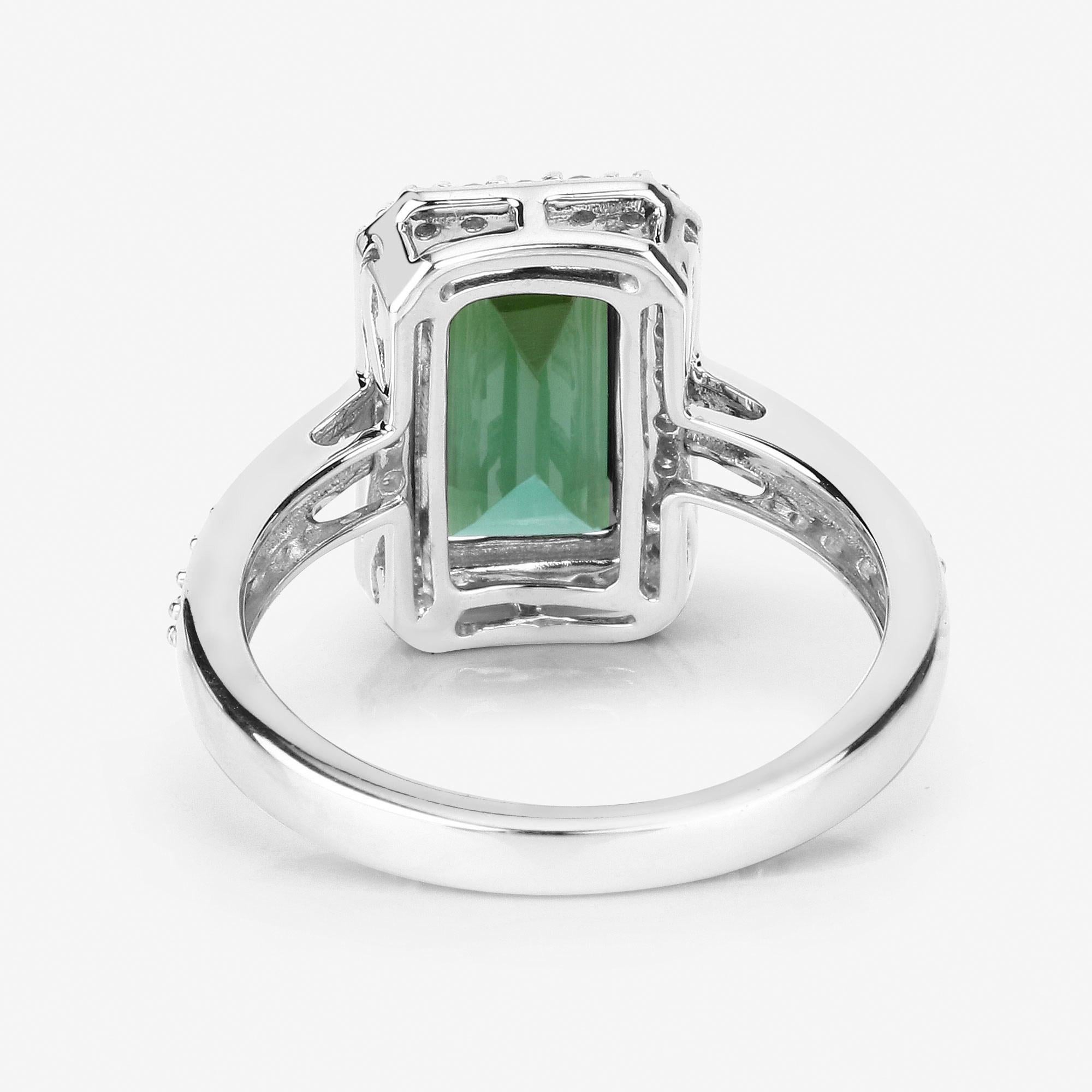 Women's or Men's Natural Green Tourmaline and Diamond Halo Ring 3.05 Carats 14k White Gold For Sale
