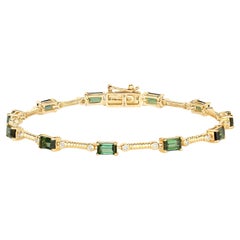 Natural Green Tourmaline and Diamond Link Bracelet 3.25 Carats 14k Yellow Gold