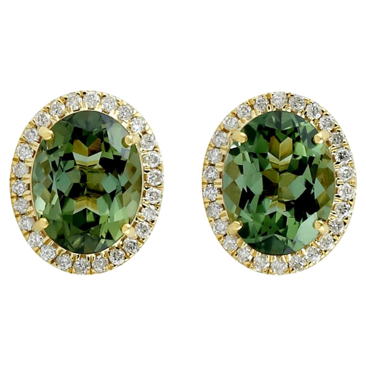 Tourmaline and Diamond Gold Earrings at 1stDibs