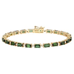 Bracelet tennis en or jaune 14 carats avec tourmaline verte naturelle et diamants 7,50 carats
