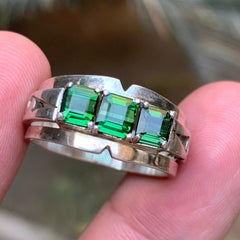 Natural Green Tourmaline Band Ring in 925 Sterling Silver — Handmade Jewelry