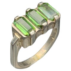 Natural Green Tourmaline Band Ring in 925 Sterling Silver — Handmade Jewelry