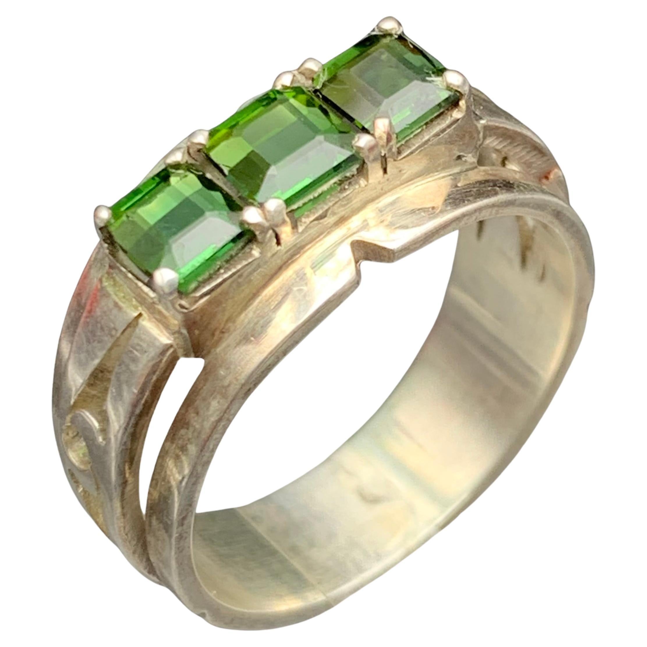 Natural Green Tourmaline Band Ring in 925 Sterling Silver — Handmade Jewelry