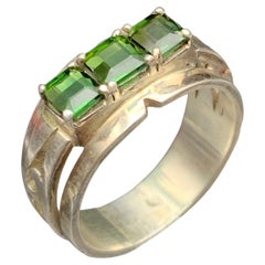 Natural Green Tourmaline Band Ring in 925 Sterling Silver — Handmade Jewelry