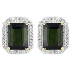 Natural Green Tourmaline 
Diamond Earrings Total 3.60 Carats 14k White Gold