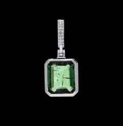 Natural 3.18Cts Green Tourmaline Diamond Pendant in 14k Gold