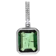 Natural Green tourmaline diamond pendant in 14k gold