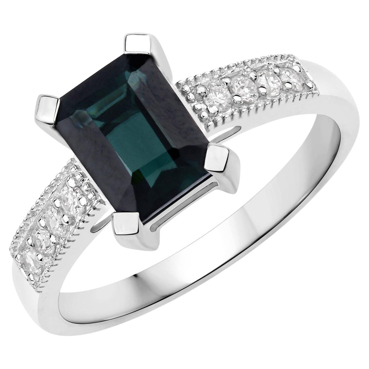 Natural Green Tourmaline & Diamond Ring 1.90 Carats 14k White Gold