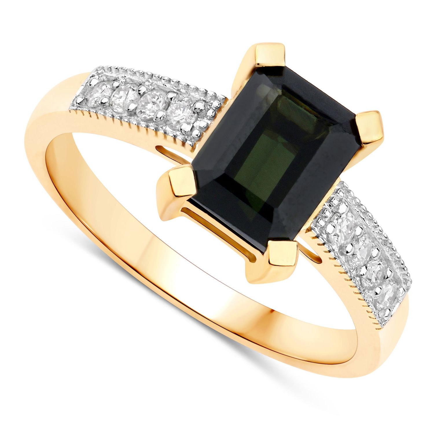 Contemporary Natural Green Tourmaline & Diamond Ring 1.90 Carats 14k Yellow Gold For Sale