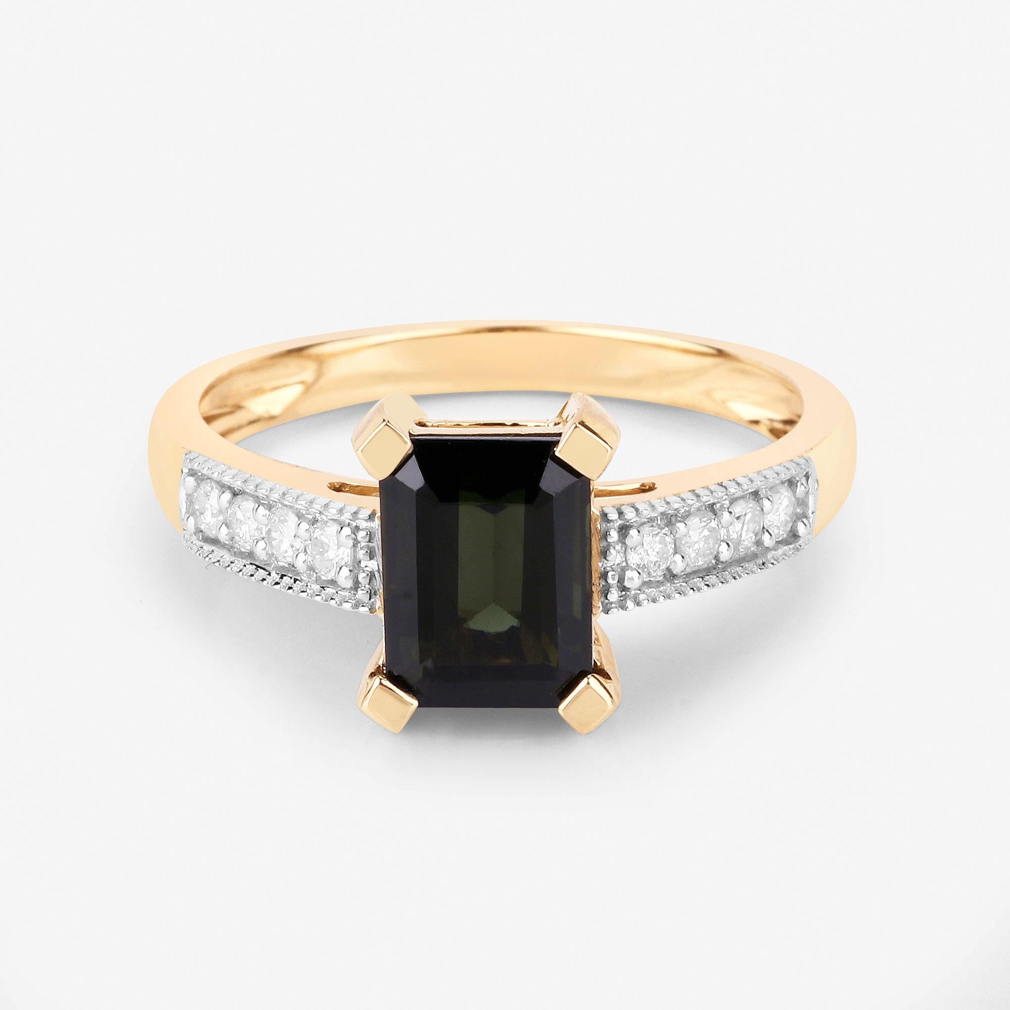 Natural Green Tourmaline & Diamond Ring 1.90 Carats 14k Yellow Gold In New Condition For Sale In Laguna Niguel, CA