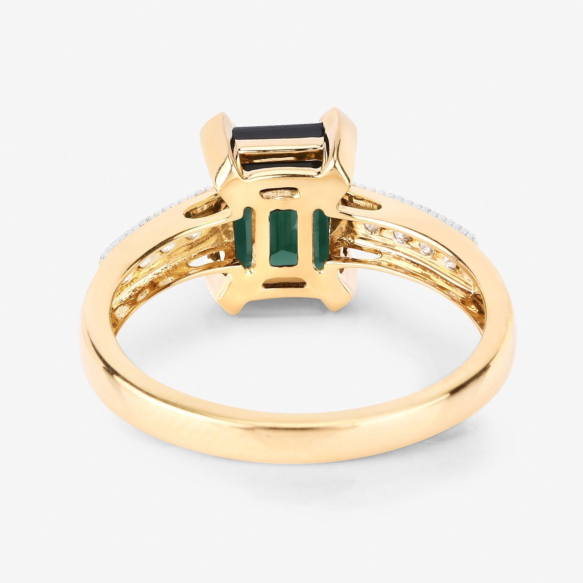 Women's or Men's Natural Green Tourmaline & Diamond Ring 1.90 Carats 14k Yellow Gold For Sale