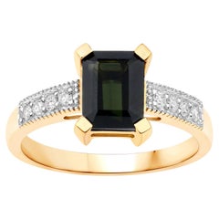 natürlicher grüner Turmalin & Diamant-Ring 1,90 Karat 14K Gelbgold