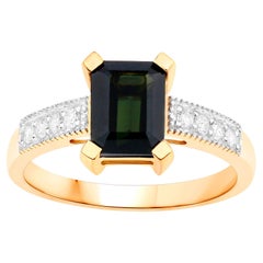Green Tourmaline Ring With Diamonds 1.91 Carats 14K Yellow Gold