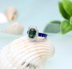 Natural Green Tourmaline & Diamond Ring in 18k Gold