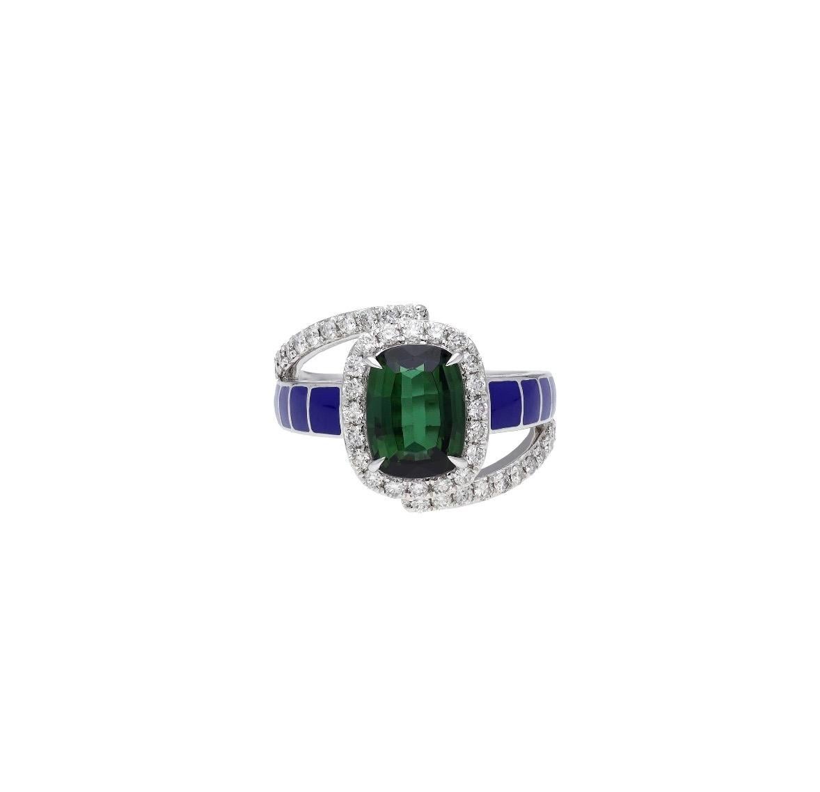 Anillo de diamantes de turmalina verde natural en oro de 18 quilates Corte Asscher en venta