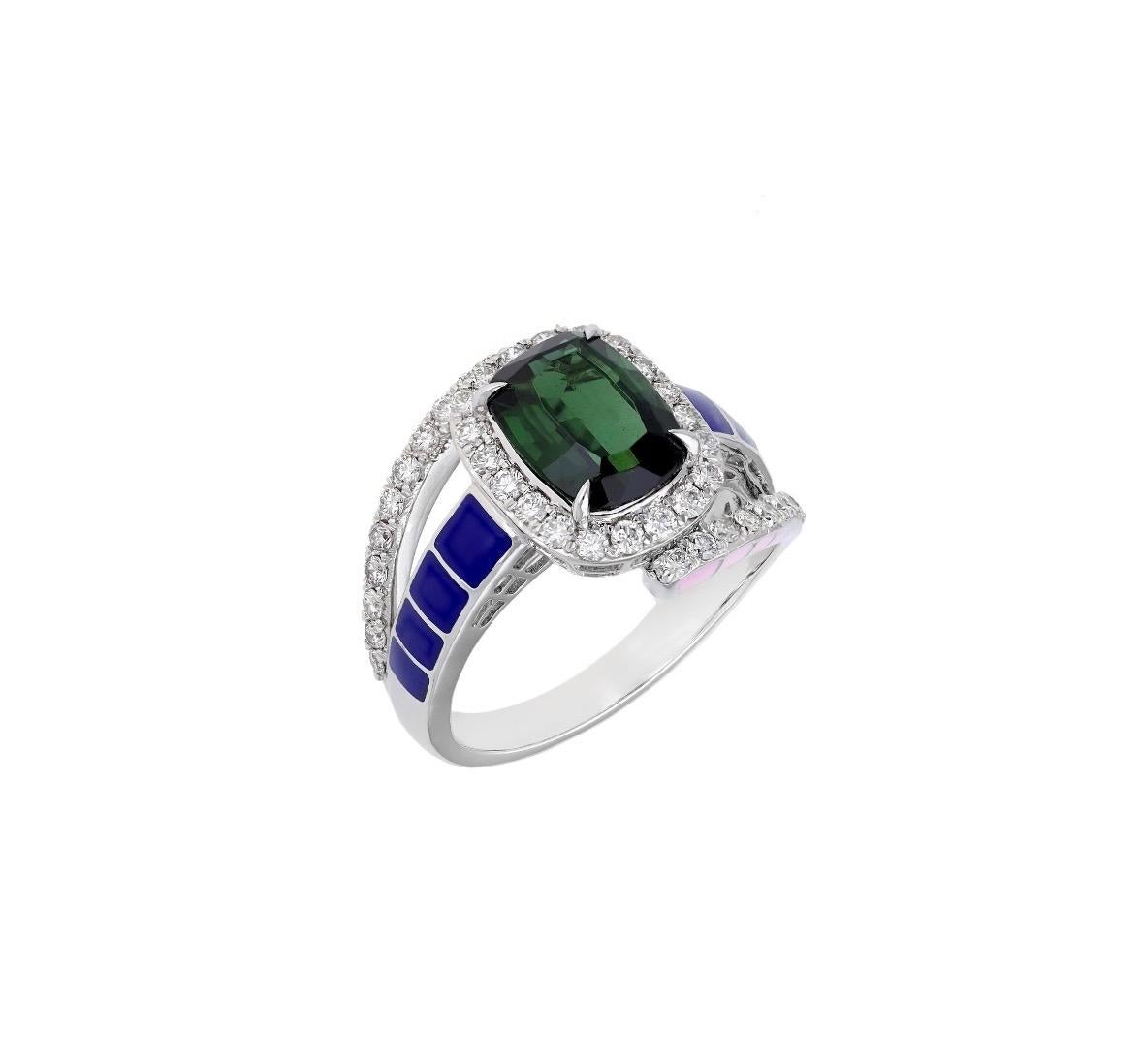 Anillo de diamantes de turmalina verde natural en oro de 18 quilates en Nuevo estado para la venta en jaipur, IN