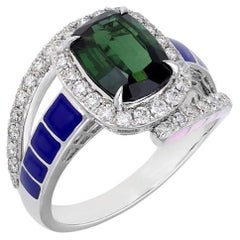 Anello con diamante e tormalina verde naturale in oro 18k