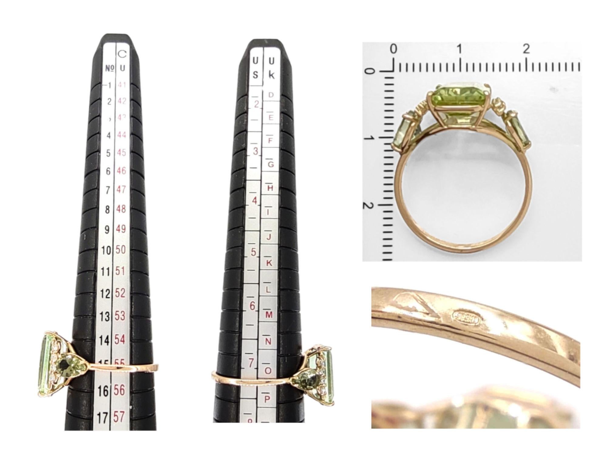Natural Green Tourmaline Diamond Women's Ring in 14K Gold – Handmade Ring Gift For Sale 11
