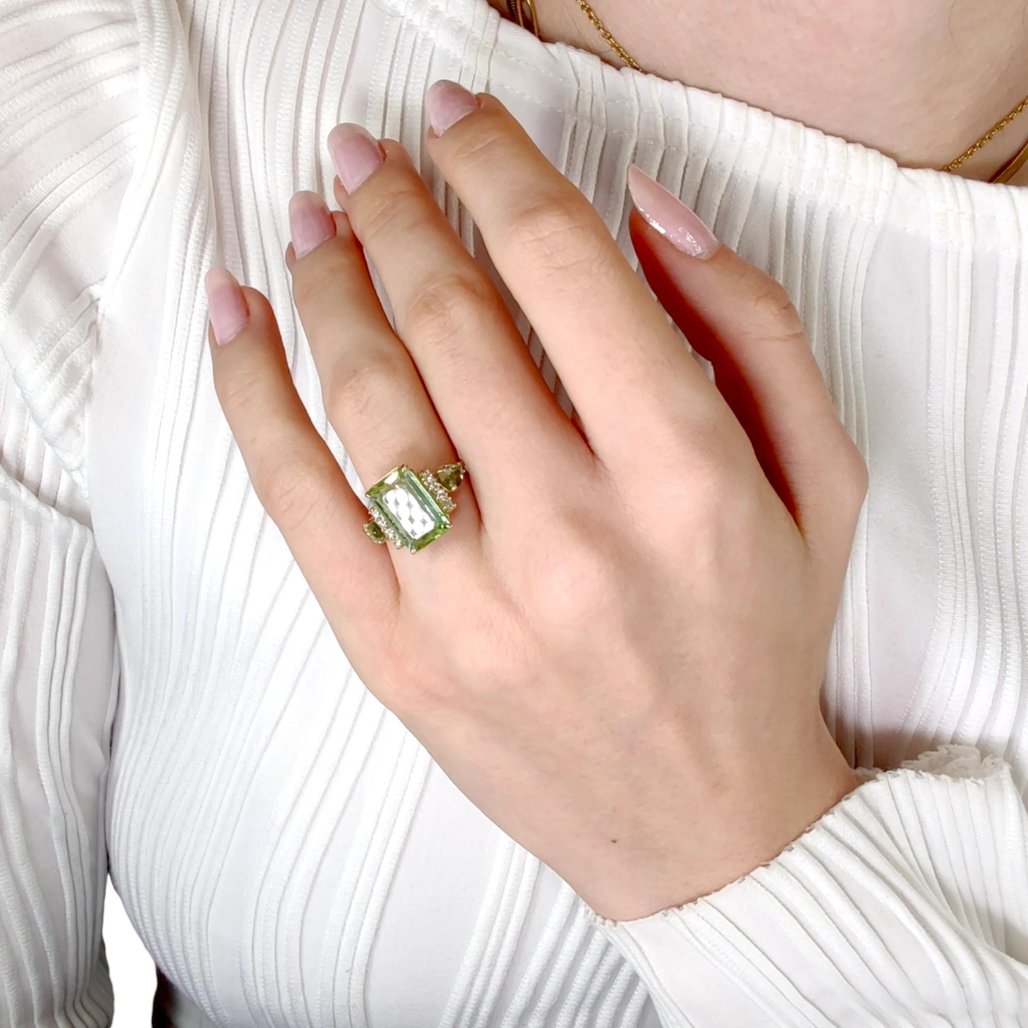 Natural Green Tourmaline Diamond Women's Ring in 14K Gold – Handmade Ring Gift In New Condition For Sale In Sant Josep de sa Talaia, IB