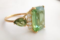 Natural Green Tourmaline Diamond Women's Ring in 14K Gold – Handmade Ring Gift