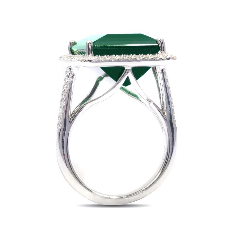 Mixed Cut Natural Green Tourmaline Gemstone 19.64 cts in 14K White Gold Ring with Diamonds For Sale