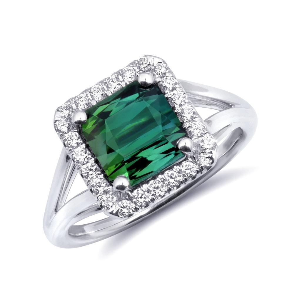 Indulge in the captivating beauty of this exquisite 14K white gold ring, featuring a stunning natural green tourmaline. Complemented by sparkling diamonds, this piece showcases exceptional craftsmanship and the vibrant allure of these precious