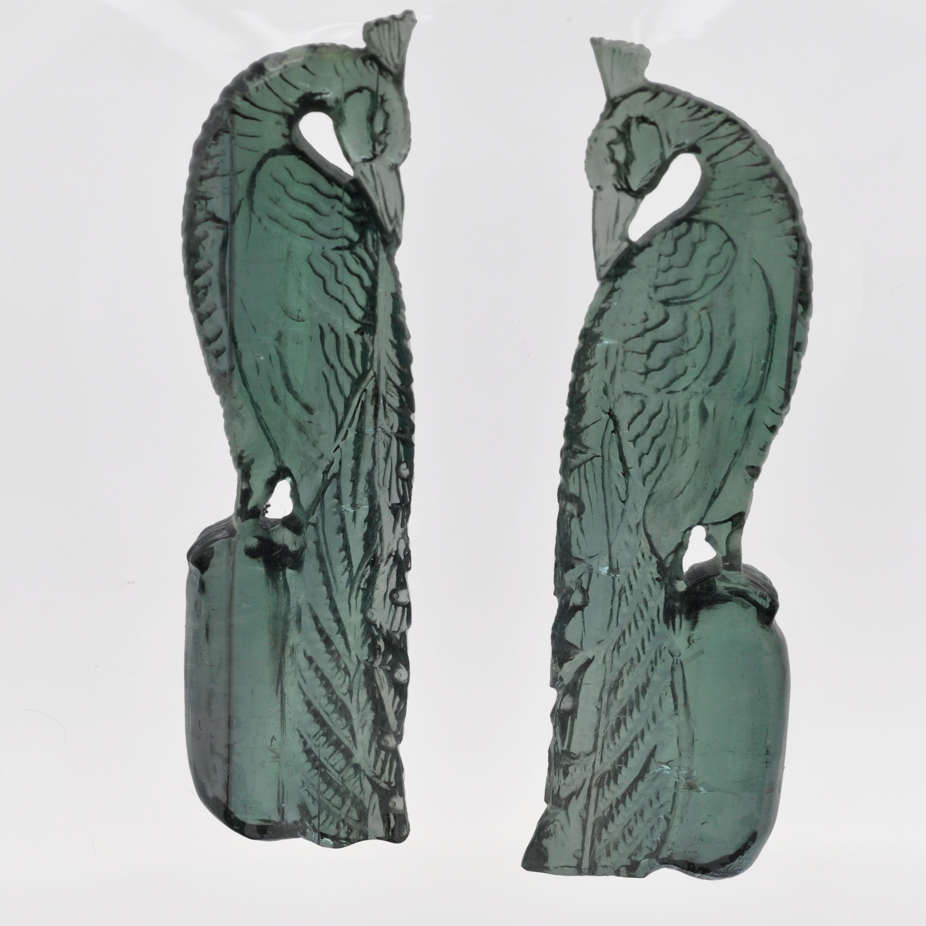 Mixed Cut Natural Green Tourmaline Peacock Pair Loose Gemstone for Pendant Brooch Earrings For Sale