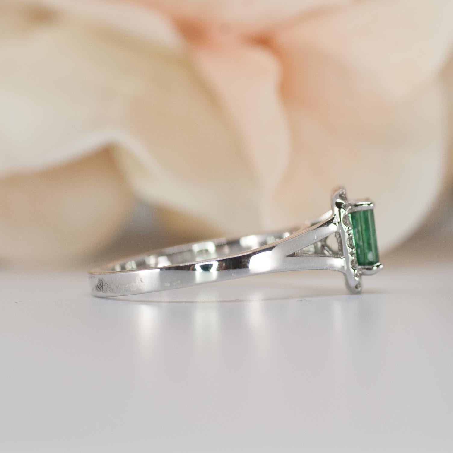 Artist Natural Green Tourmaline Ring, White Gold, Emerald Cut  For Sale