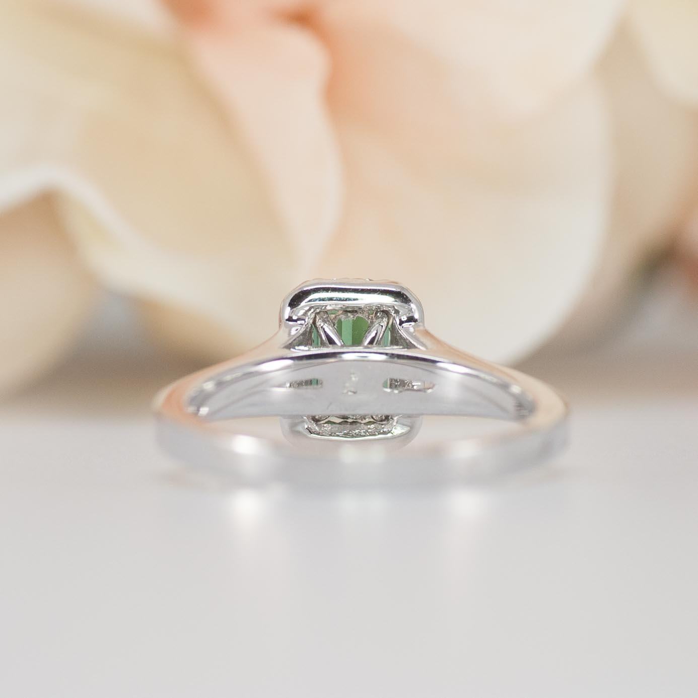Natural Green Tourmaline Ring, White Gold, Emerald Cut  In New Condition For Sale In Mission Viejo, CA