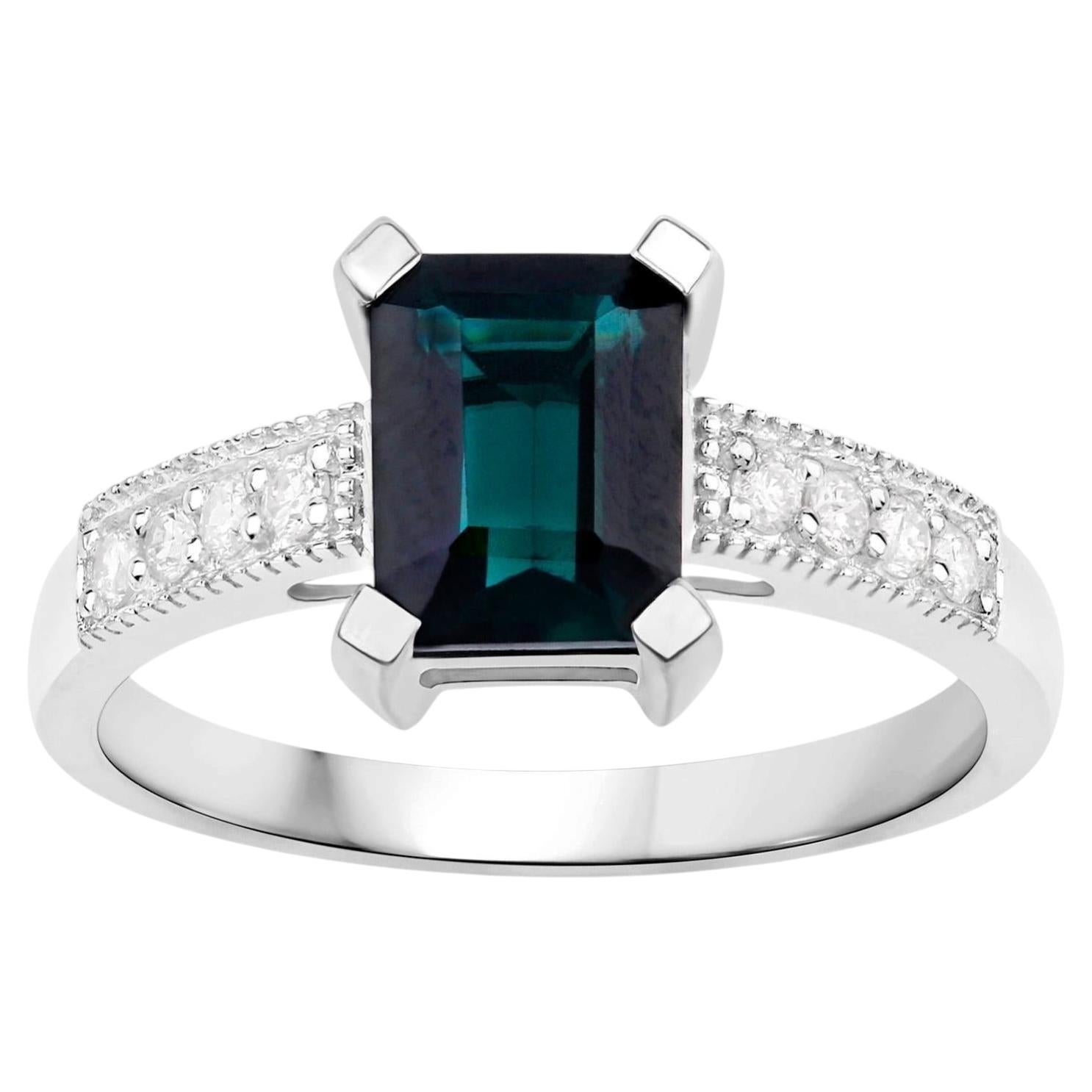 Natürlicher grüner Turmalin Ring mit Diamanten 1,88 Karat 14K Weißgold im Angebot