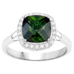 Natural Green Tourmaline Ring With Diamonds 2.6 Carats 14K White Gold