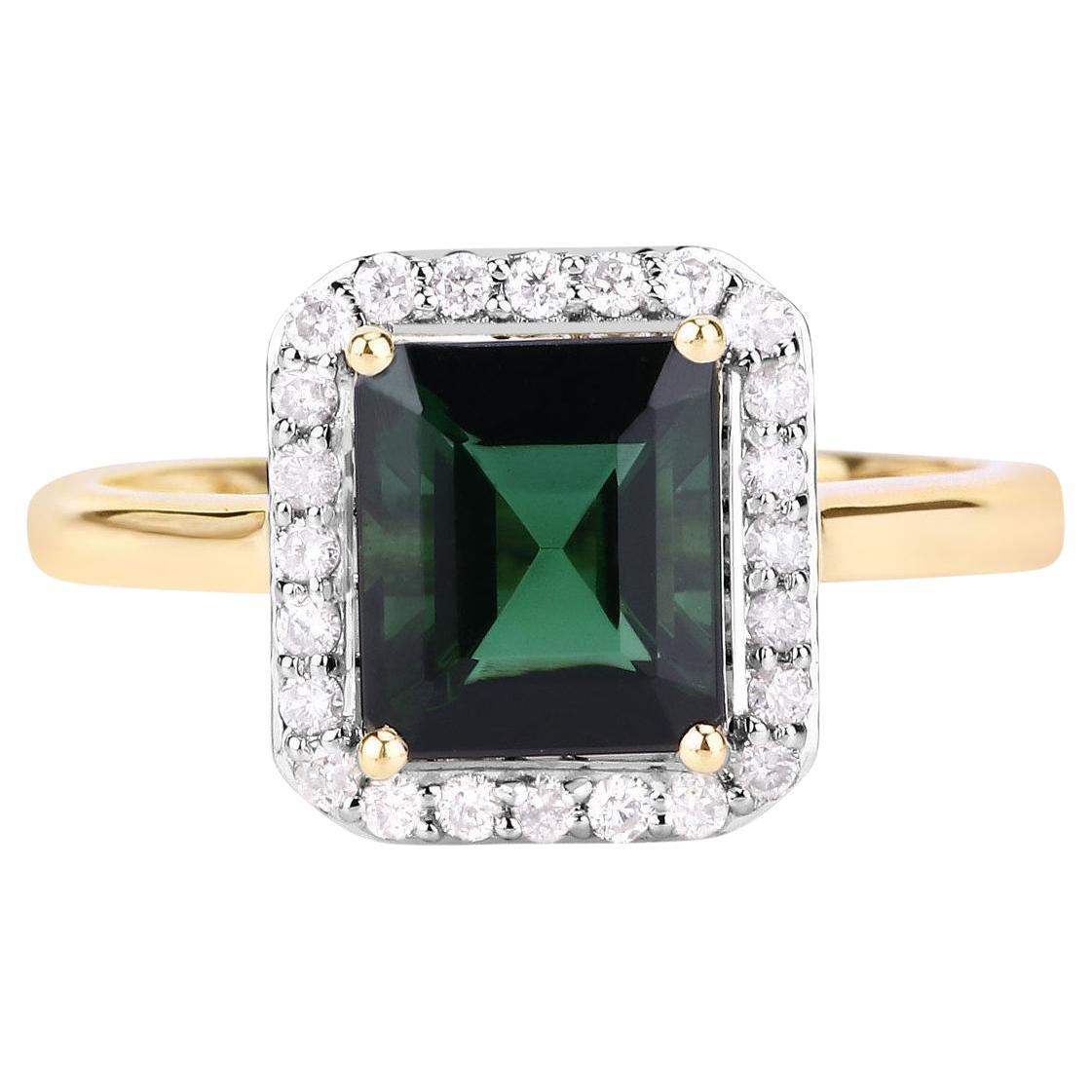 Natürlicher grüner Turmalin Ring mit Diamanten 2,98 Karat 14K Gelbgold