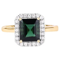 Natural Green Tourmaline Ring With Diamonds 2.98 Carats 14K Yellow Gold