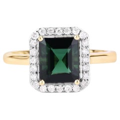 Natürlicher grüner Turmalin Ring mit Diamanten 2,98 Karat 14K Gelbgold