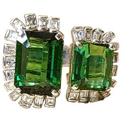 Natural Green Tourmaline Ring with Diamonds Set in 18 Karat Gold