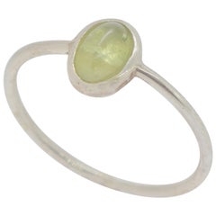 Natural Green Tourmaline Solitaire Oval Cabochon Sterling Silver Cocktail Ring