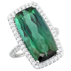 Turmalina Verde Natural Piedra 13,71 quilates en Anillo de Oro Blanco de 14 quilates con Diamantes
