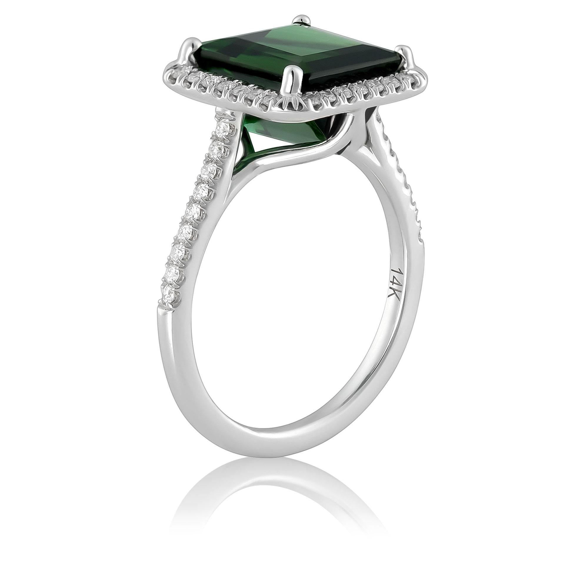 Natural Green Tourmaline Stone 3.36 carats in 14K White Gold Ring with Diamonds Corte mixto en venta