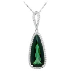 Natürlicher grüner Turmalinstein 6,25 Karat in 14K Weißgold Anhänger mit Diamanten